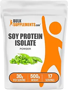 BulkSupplements.com Soy Protein Isolate Toz - Vegan Protein Toz, Unflavored - Pure & Gluten Free, 30g per Service, 500g (1.1 lbs) (Paket 1)