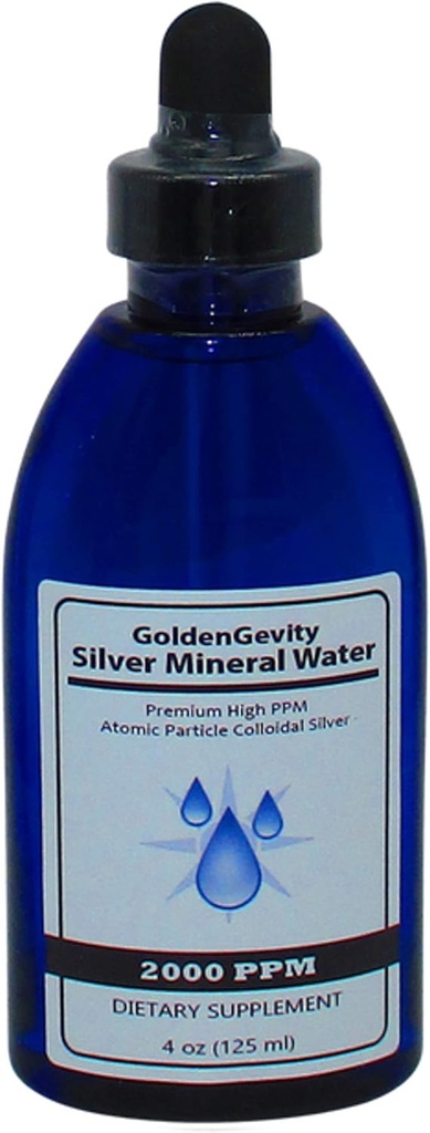 GoldenGevity 2000 PPM Colloidal Silver - 200x More Potent | Bioaktif Atom Boyutu Gümüş Trace Mineralleri | Diyet Tamam | 4 oz Şişe