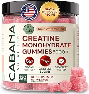 Kretine Monohidrat Gummies 5g - Watermelon Kadın ve Erkekler için Kreat - Tamam Destekler Kas Kazan, Enerji, Pre ve Post Workout, Focus & Cognition, Recovery (120 sayı, 40 hizmet)