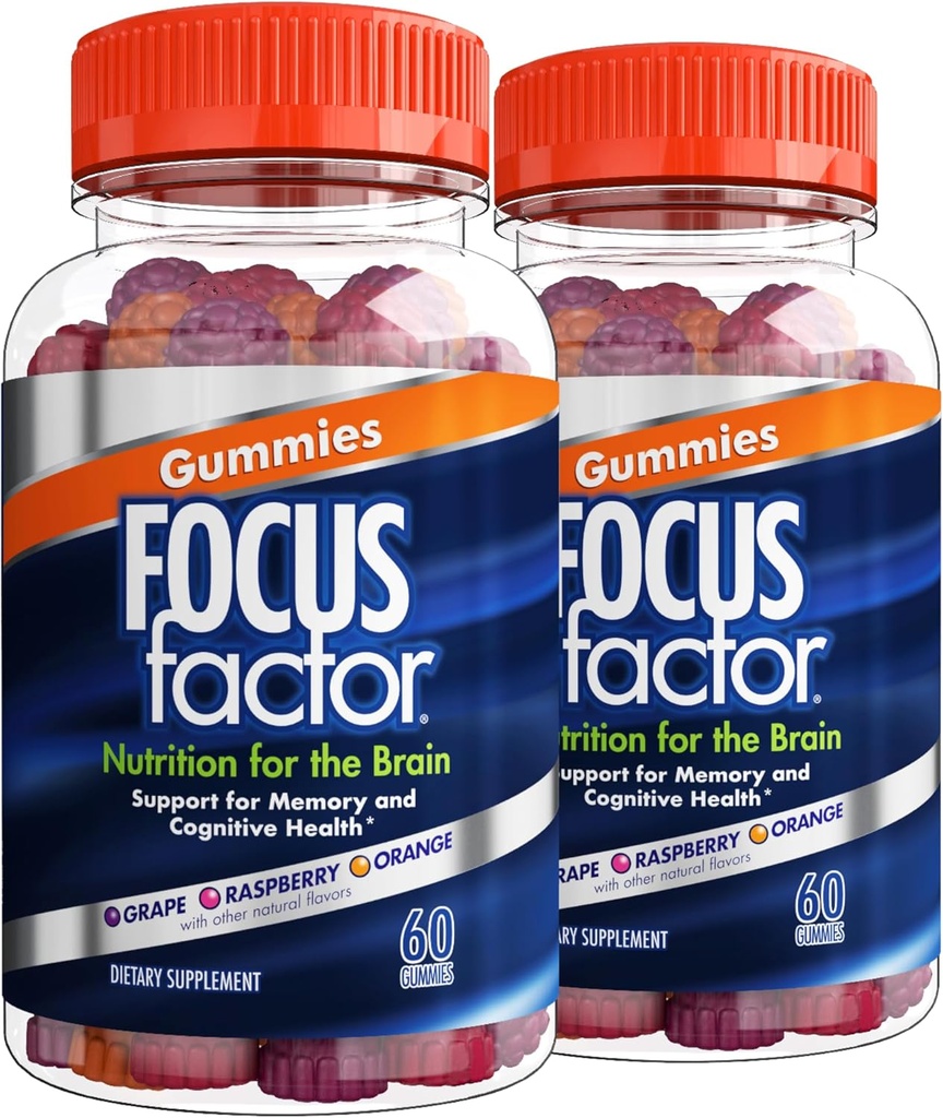 Focus Factor Nootropic Gummies, Memory Supplement for Brain, Phosphatidylserine, Bacopa, Huperzine A, 60 Kont, 2 Paket