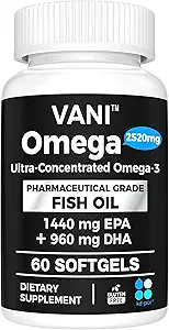 İlaç Not Omega 3 Fish Oil, KD-PUR Premium Almanya Fish Oil Supplements 2520mg with EPA & DHA- Supports Brain, Heart & Immunity (60 Softgels)