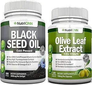 Black Seed Oil Softgels & Olive Leaf Extract Capsules Combo - Targeted Immune Support