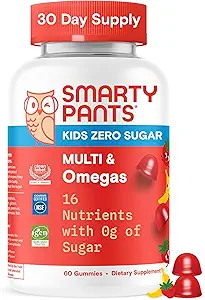 SmartyPants Kids Multivitamin Gummies, Sugar Free: Omega 3 (ALA), Vitamin D3, C, B12, B6, A, K & Çinko Immune Support, Biotin, Erythritol Free, Strawberry Banana, 44 Kont (22 Day Supply)