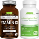 Daily D3 + Ashwagandha+ L-Theanine & Magnezyum Vegetarian Sche, 365 2000iu Vitamin D3 Tabletler + 600 mg KSM-66 Ashwagandha ile çinko & B Vitaminleri, Igennus