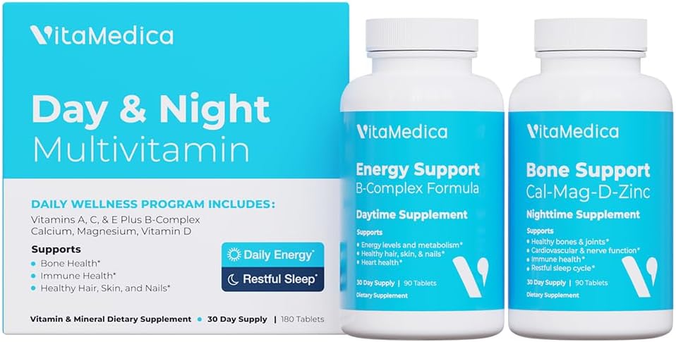 Multivitamin Günü & Night Routine | Energy & Spirit Clarity, Bones & Commons, Beauty, Restful Sleep | 30-Day Supply | Vitamins A, C, D, E, B-Complex | Magnezyum, Biotin, çinko, Botanikler, & Mineraller