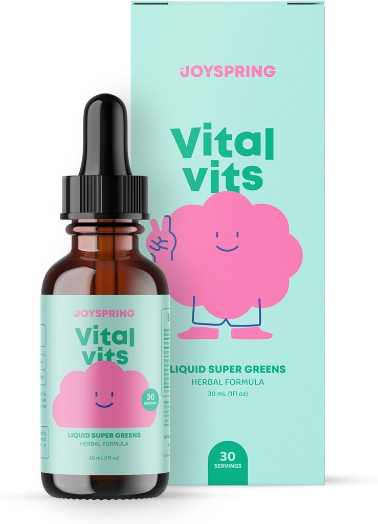 JoySpring Vital Vits - Çocuklar Sıvı Çokvitamin - 1 fl oz (30 Hizmet) | Çocuklar için Herbal Sıvı Vitaminler | Doğal Flavor | Toddler Multivitamin with Elderberry, Spirulina, and Morevitamin