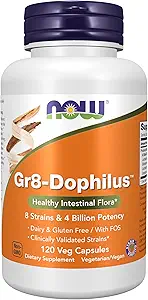 NOW Supplements, Gr8-Dophilus™with 8 Strains & 4 Billion Potency, Shelf Stable, 120 Veg Capsules