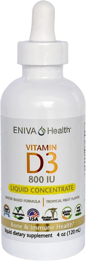 Eniva Health Liquid Vitamin D (D3) | Dr. Hızlı Aborpsiyon için Formüle edildi (120 mL)