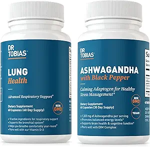 Dr. Tobias Lung Health and Ashwagandha Κάψουλες - Lung Cleanse & Detox για Bronchial & αναπνευστικό σύστημα με Calming Adaptogen Formula, Non-GMO