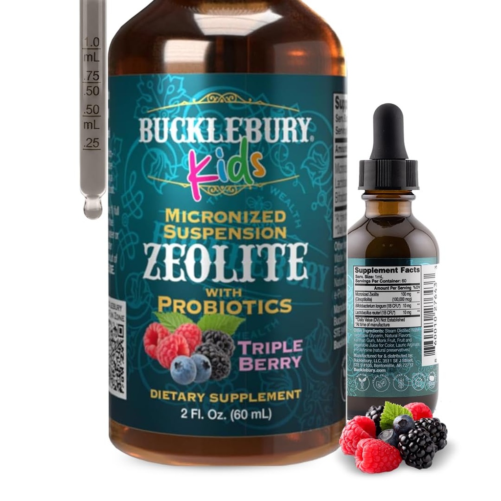 BUCKLEBURY Sıvı Zeolit Detox for Kids with Probiyotiks - Sugar Free Natural Berry Flavour Probiyotiks for Kids - Zeolite Heavy Metal Detox ve Immune Support - 2 Fl Oz Oz Oz