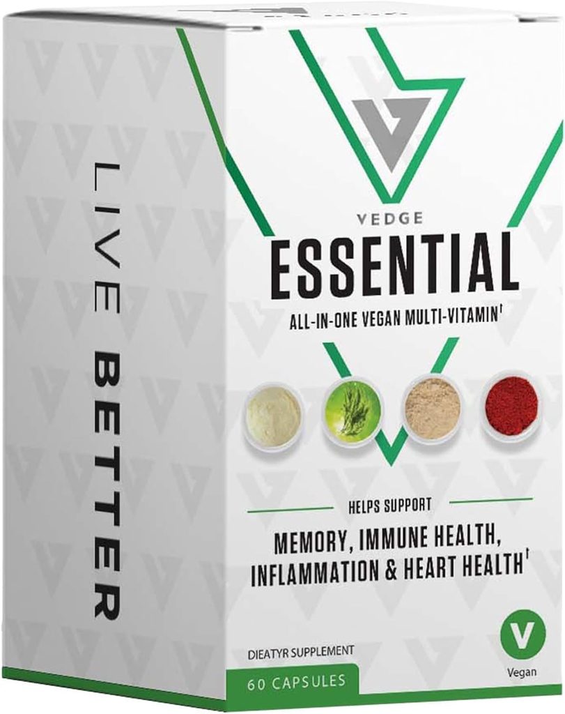 Vedge Vegan Omega 3 Kadınlar ve Erkekler için Multivitamin - Plant-Based Algal EPA & DHA + Vitamin B12, Vitamin D, K2, Magnezyum, çinko & Selenium - 30 günlük Supply – Non-GMO, Gluten Free, Made in USA