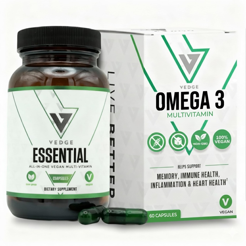 vedge Vegan Omega 3 Multivitamin για γυναίκες και άνδρες – Φυτική Αλκαλική EPA & DHA + Βιταμίνη B12, Βιταμίνη D, K2, Μαγνήσιο, Ψευδάργυρος & Σελήνιο – 30-Ημέρα προσφοράς – Μη ΓΤΟ, Χωρίς γλουτένη, Κατασκευασμένο στις ΗΠΑ