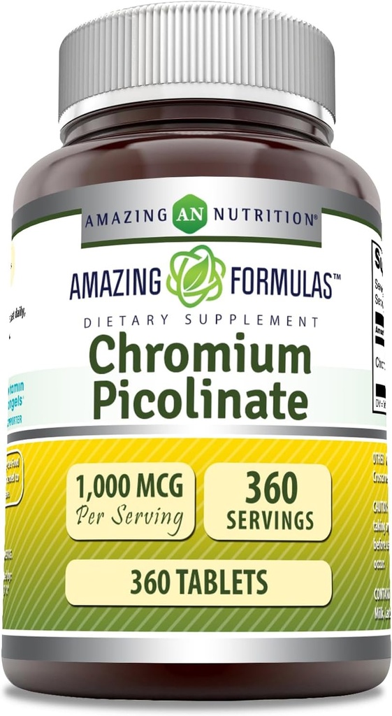 Amazing Formulas Chromium Picolinate 1000 Mcg | Tabletler Tamam | Non-GMO | Gluten Free | Made in USA (1 Pack | 360 Count)