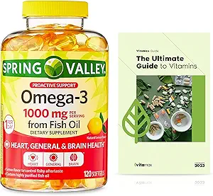 Spring Valley Omega-3 Balık Yağı 1000 mg, maksimum bakım, 120 Kont + Exclusive VitaMax Vitamin Kılavuz (2 Madde)