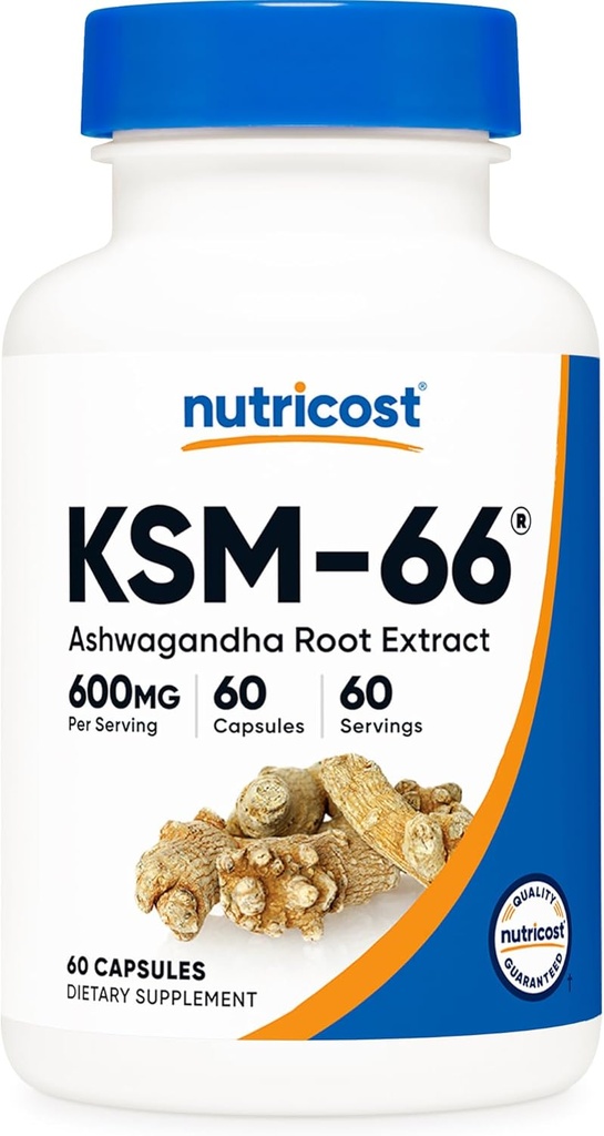 Nutricost KSM-66 Ashwagandha Root Extract 600 mg, 60 Veggie Caps -% 5 Withanolides - BioPerine - Full-Spectrum Kökleri