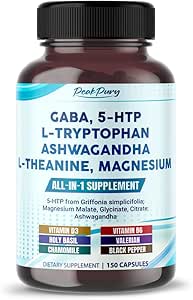 GABA, 5-HTP L-Tryptophan Ashwagandha Chamomile L-Theanine Magnezyum - Made in USA
