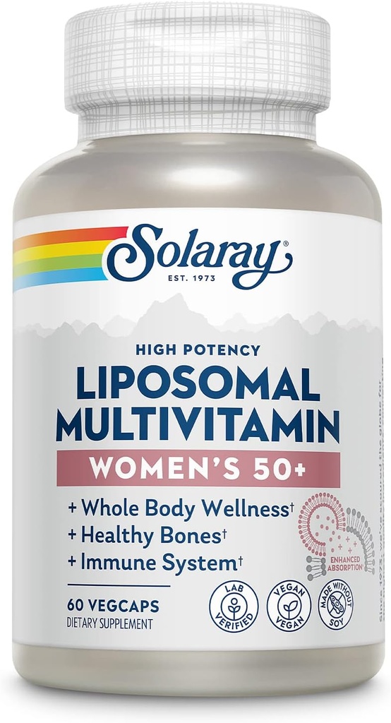 SOLARAY Liposomal Multivitamin for Women 50 Plus, Demir, Vitamin D, C, B12, Biotin & More, Immune Support & Bone Health, Vegan, 30 Hizmet, 60 VegCaps