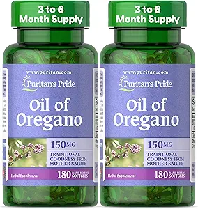 Puritan's Pride Oil of Oregano 150 mg, Traditional Herbal Immune Support, 180 Hızlı Yayın Softgels, 2 Paket