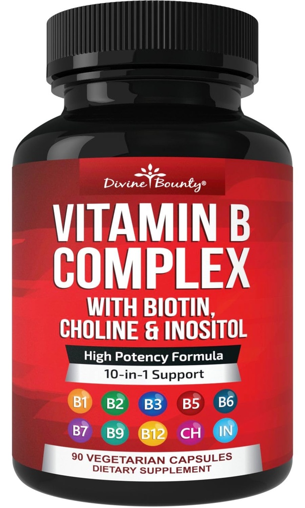 İlahi Bounty Super B Kompleksi - Tüm B Vitaminleri B12, B1, B2, B3, B5, B6, B7, B9, Folic Asit - B Supplement - Sağlıklı Enerji Metabolism - 90 Vejetaryen Capsules