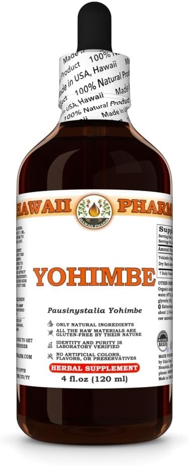 Yohimbe (Pausinystalia Yohimbe) Kuru Bark Tincture, Hawaii'de Made, All Natural, Vegan, Pure Liquid Extract - 4 fl.oz