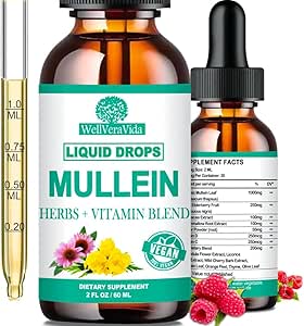 Lungs için Mullein Drops, Organik Mullein Leaf Extract w/Elderberry Echinacea Drops for Lung Health Mullein Leaf Tincture Alkol Free - Lung Detox for Smoker Sinus Immunity & Respiratory Support