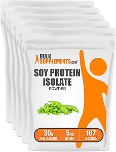 BulkSupplements.com Απομονωμένη σκόνη πρωτεΐνης σόγιας - Vegan Protein Powder, Unflavored - Pure & Gluten Free, 30g ανά Σερβίρισμα, 1kg (2,2 lbs) (Pack of 5)