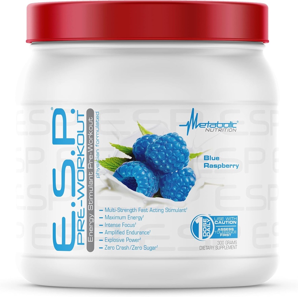 Metabolik Beslenme | ESP - Pre Workout, Pre Intra Workout Supplement | Energy & Endurance Stimulating | Natural, Safe & mental Focus | Blue Raspberry, 300 Grams (90 Hizmet)