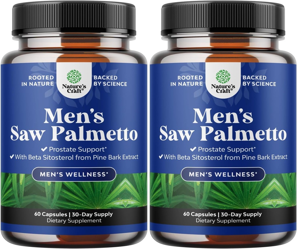 Beta Sitosterol ile Erkekler için Palmetto - Saw Palmetto Ekstra Devlet Desteği Erkeklerin Sağlığı ve Daha İyi Bladder Control Plus Restoring Hair Supplement for Hair Health for Men - 2 Pack