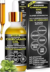 Organik Oregano Oil Drops - 1.000 Hizmet, 12 Ay Supply, Wild Oil of Oregano 9X Carvacrol, Immune & Digestive Support, Non-GMO, Food Grade Herbal Supplement, Alternative to Oil of Oregano Tincture