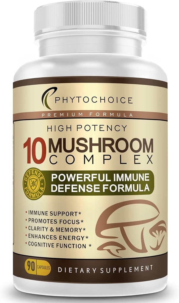 10 Mushroom Kompleksi Nootropic Brain Supplement-En İyi Fonksiyonel Mushrooms-Brain Memory Focus Energy, Immune Support-Lions Mane-Reishi-Cordyceps-Chaga-Türkiye Tail (90 kapsül)