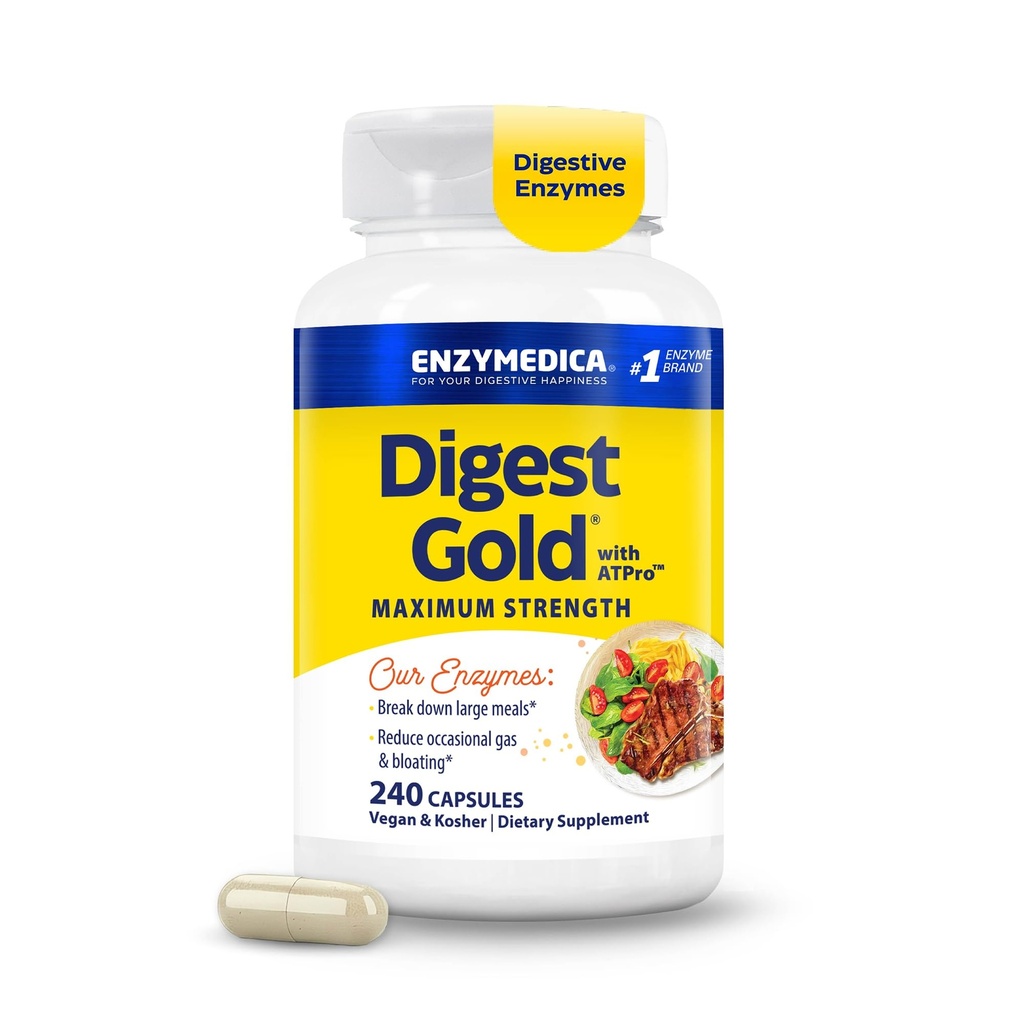 Enzymedica Digest Gold + ATPro, Μέγιστης Δύναμης Ένζυμο Formula, Αποτρέπει την Ανέλκυση και Αέριο, 14 Βασικά Ένζυμα Συμπεριλαμβανομένων Αμυλάση, Πρωτάση, Λιπάση και Λακτάση, 240 Κάψουλες