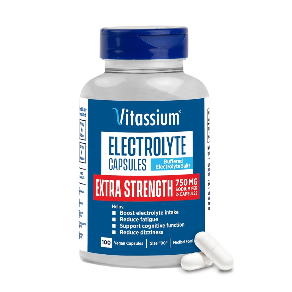 Vitassium Ekstra Kuvvetli Elektrolyte Capsules, POTS ve High sodyum Diyetleri Yönetimi için 750 mg, Unflavored, 100 Salt Pills (Size 00)