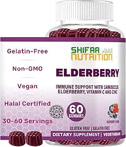 SHIFAA NUTRITION Vegan Black Sambucus Elderberry Gummies 