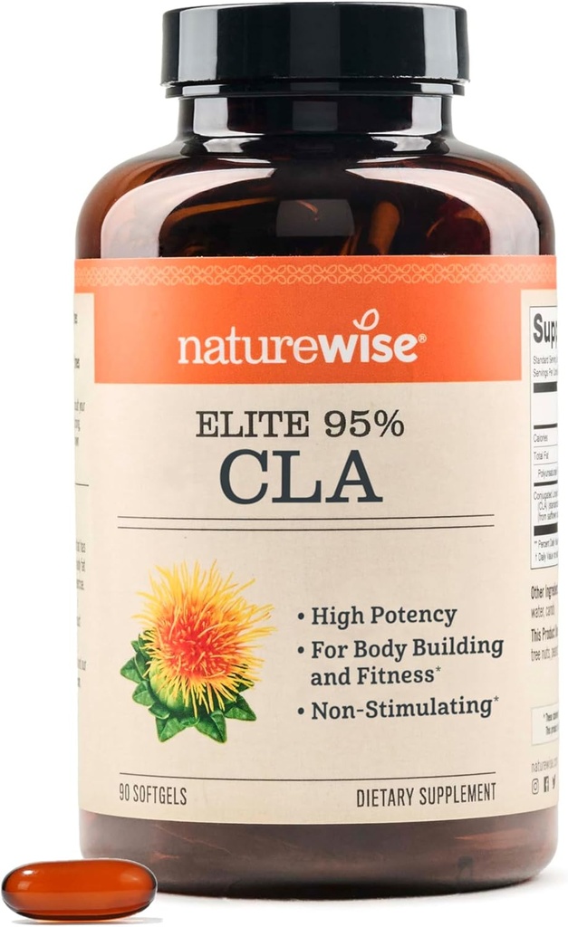 NatureWise CLA 1300 -% 95 Active Conjugated Linoleic Acid for Women and Men, Not Stimulating, Supports Kilo & Fitness Goals - Non-GMO, Gluten Free - 90 Softgels[1-Month Supply]