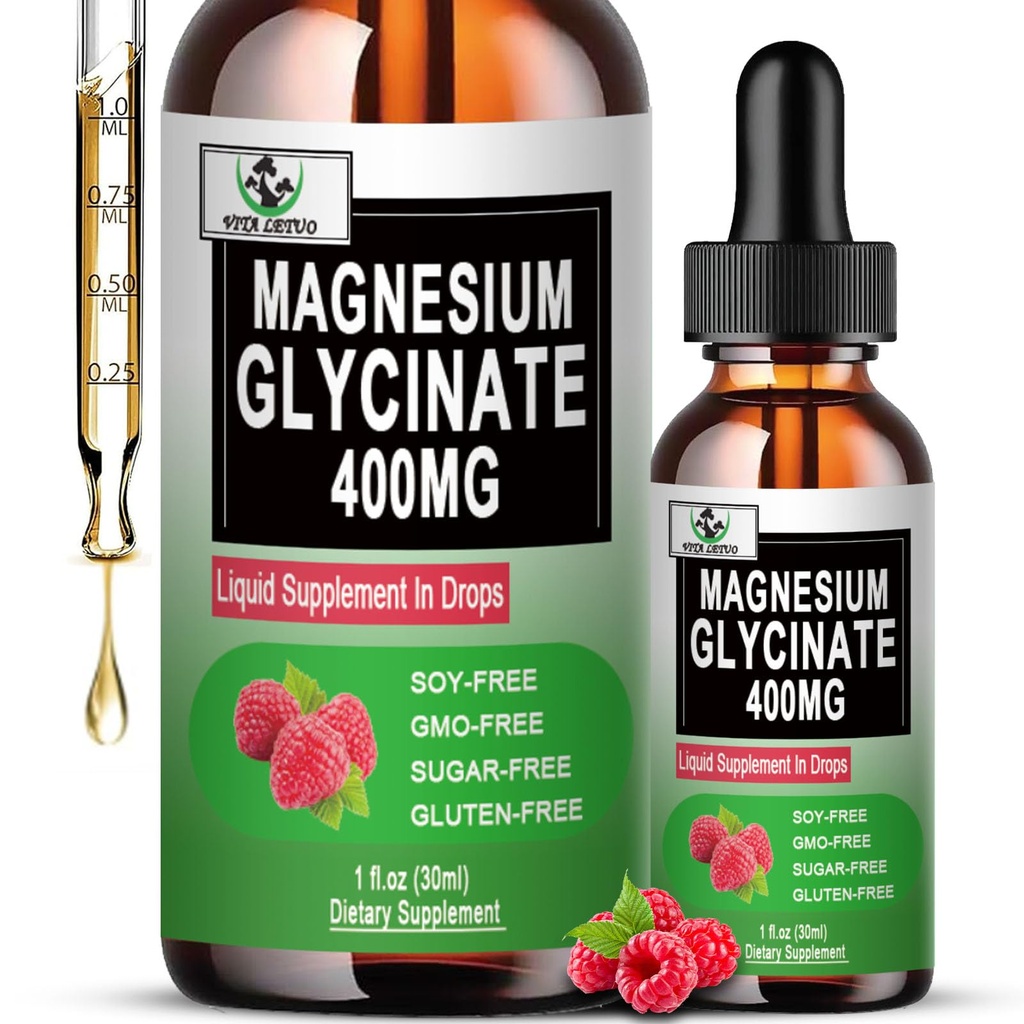 Magnezyum Glycinate Liquid Drops, Pure Glycinate 400 mg for Bone, 6X High Abors Liquid Supplement, Vegan, Non-GMO, Gluten-Free | 30 Servisler