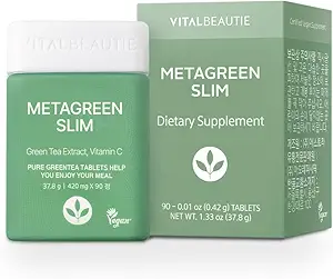 VITALBEAUTIE Metagreen Slim (Εκχύλισμα Πράσινου Τσάι, EGCG) που περιέχει Κατεχίνη, Βιταμίνη C για Υγιή Φυσικό, Υγιεινή Χοληστερόλη Επίπεδο, Αντιοξειδωτικό, Vegan Συμπλήρωμα από AMOREPACIFIC - 30 Υπηρεσίες