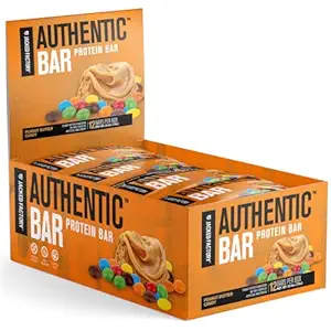 Jacked Factory Authentic Bar Peanut Butter Candy Protein Bars - Tasty Meal Replacement Energy Bars w/ 16g Whey Protein Isolate, Natural Sugars from Pure Honey, Healthy Fat - 12 Pack