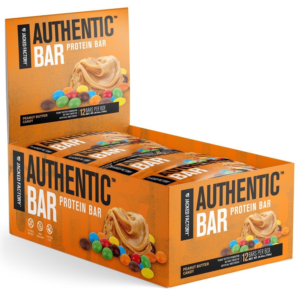Racked Factory Authentic Bar Peat Butter Candy Protein Bars - Γευστικές μπάρες αντικατάστασης γεύματος Energy Bars w/ 16g Whey Protein Isolate, Natural Sugars from Pure Honey, Healthy Fat - 12 Pack