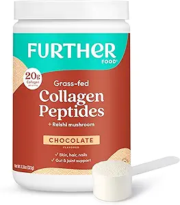 Further Food Chocolate Collagen Peptides Powder, Grass-Fed Pasture-Raised Hydrolyzed Type 1 & 3 Protein, Gut Health + Joint, Hair, Skin, Nails, Paleo Keto Sugar-Free 11.36 oz