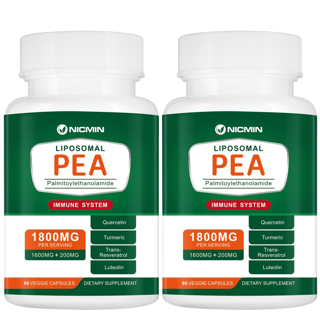 1600MG Palmitoyl etanolamid% 99 ile Luteolin & Quercetin, High Abors, Pea Supplement 120 Capsules