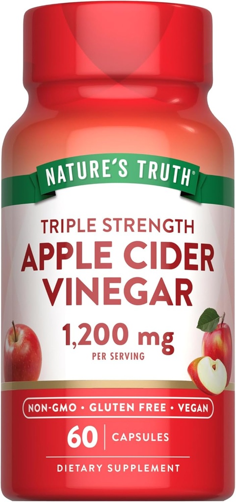 Nature's Truth Apple Cider Vinegar Vegan Capsules | 1200 mg | 60 Veggie Pills | Ekstra Kuvvet | Vegan, Non-GMO ve Gluten Free Supplement