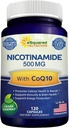 CoQ10 (120 Capsules) ile Nicotinamid - B3 500 mg (Niacinamid Flush Free) - Coenzyme Q10 Toz - VIT B-3 & Coq 10 Pills to Support Energy, NAD, & Skin Cell Health