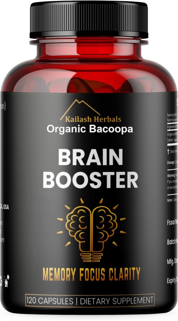 Bacopa, Organic Brain Booster, Nootropic Brain Supplement, Bacopa Monnieri/Brahmi, for Mental Sharpness, Focus, Memory, and Cognitive Wellness, 120 Capsules 500mg, 2 Month Supply
