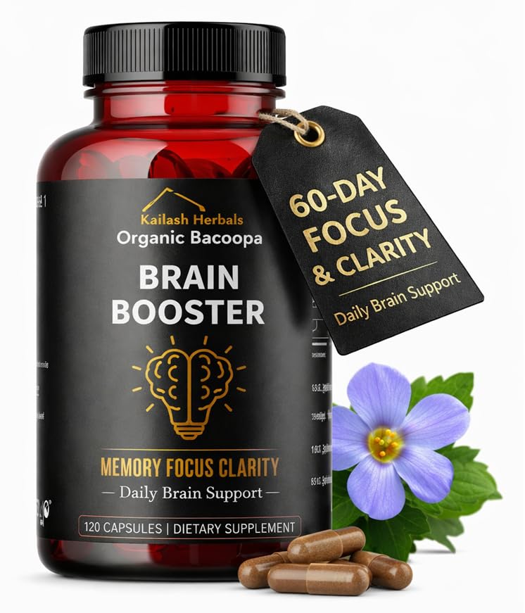 Bacopa, Organik Beyin ATM, Nootropic Brain Supplement, Bacopa Monnieri/Brahmi, Ruh Sharpness, Focus, Memory, and Cognitive Wellness, 120 Capsules 500 mg, 2 Ay Supply