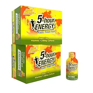 5- Saat ENERJİ Ekstra Kuvvet Enerji Shot, Peach Mango Flavor (1.93 oz. - 24 Kont) Zero Calories & Sugar-Free 230 mg Caffeinated Shot, Bolt Acids & B Vitamins, Diyetary Supplements