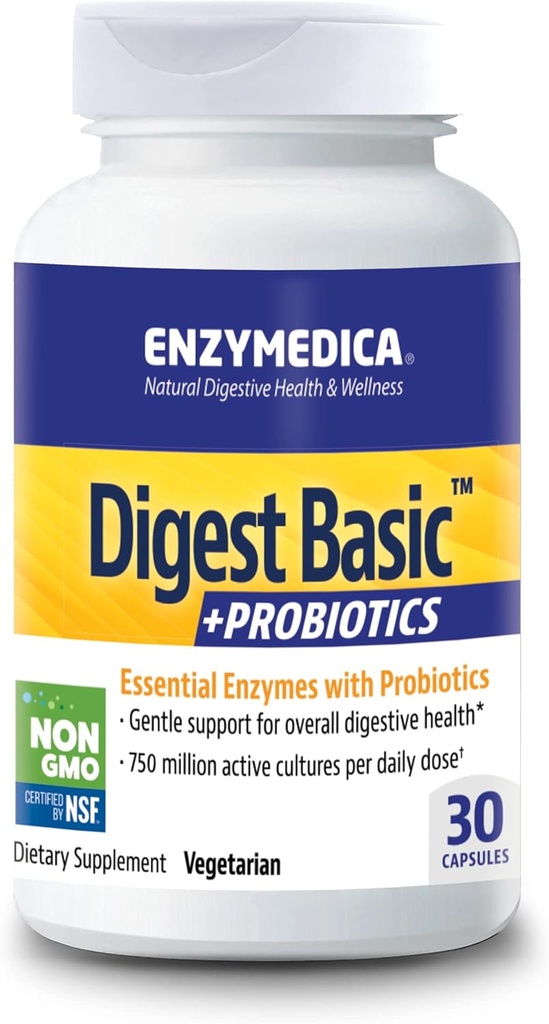Enzymedica - Digest Basic + Probiyotiks, Essential Digestive Enzymes with Probiyotiks, 30 Capsules FFP
