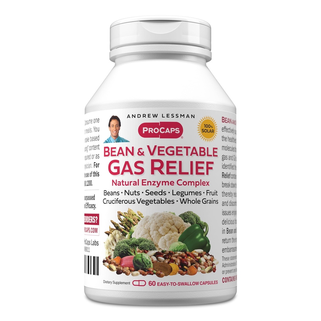 ANDREW LESSMAN Bean ve Sebze Gazı 60 Capsules - Doğal Enzyme Kompleksi Gazı azaltır, Beans, Cruciferous Sebzeler, Meyveler ve Diğer Gıdalar. Nazi ve Etkili