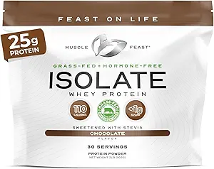 Muscle Feast Grass-Fed Whey Protein Isolate, All Natural Hormone Free Pasture Raised, Whey Isolate Protein Powder for Men and Women, Clean, Gluten-Free, Delicious Isolate Protein - Chocolate, 2lb