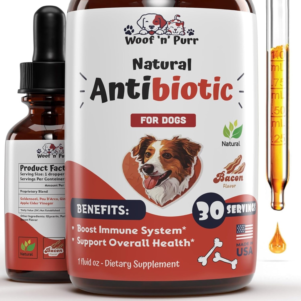 Enfeksiyon için Köpek Antibiyotikleri, Coughs, UTIs, Allergies, Itching | Natural Antibiyotiks for Dogs to Support Skin, Coat, & Digestion | For All Breeds & Ages | 1 fl oz