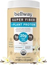 Bellway Super Fiber + Protein Toz, Sugar-Free Organic Psyllium Husk Fiber Supplement Toz 20g Plant proteini EN Vanilla, 12.7 ozz